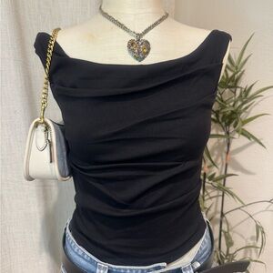Classic Black Draped Boatneck Tank Top - Women's